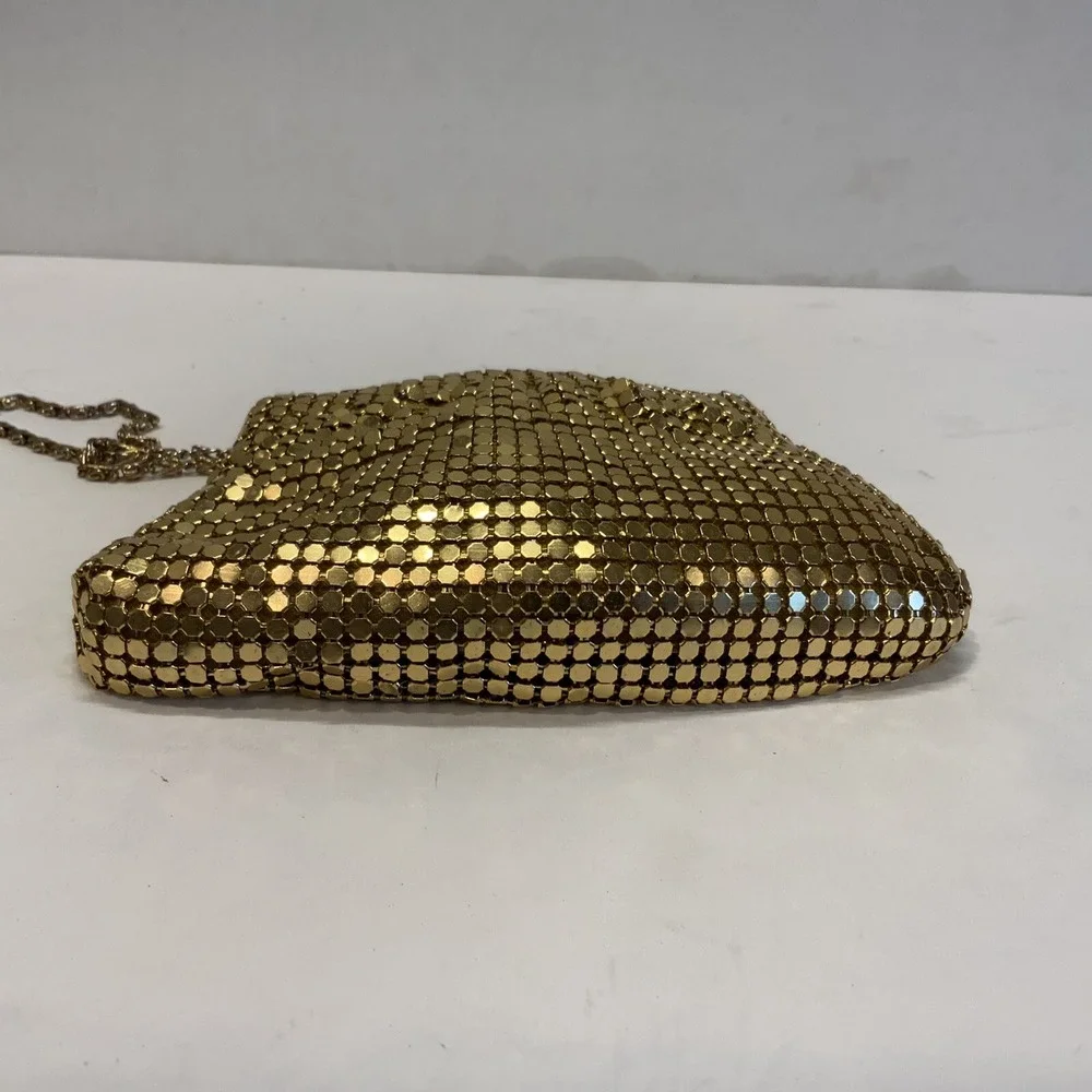 Vintage Y&S Gold Metal Mesh Covered Evening Hand Bag Purse Metal Rope Strap
